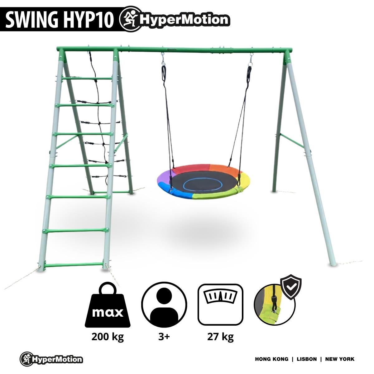 Lasten XL puutarhaleikkipaikka, jossa haikarapesäkeinu, tikkaat ja kiipeilyverkko