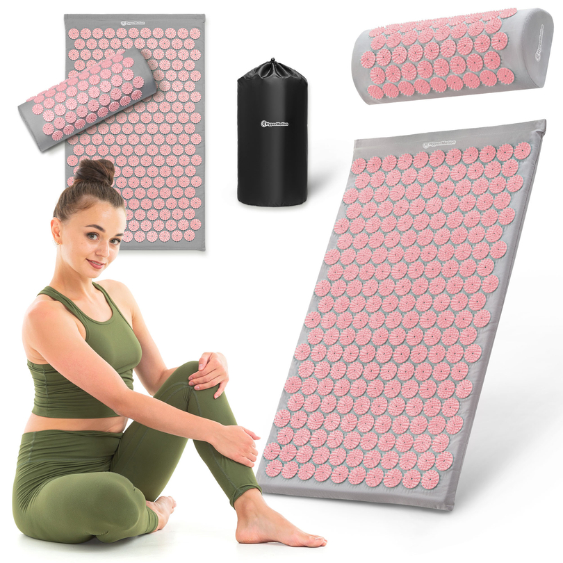 Akupunktiomatto tyynyllä ja päällisellä - 72 cm HyperMotion harmaa ja pinkki