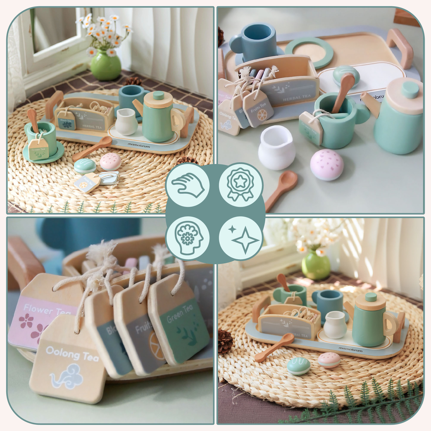 Suuri puinen teesetti tarjottimella - 18 tuotetta