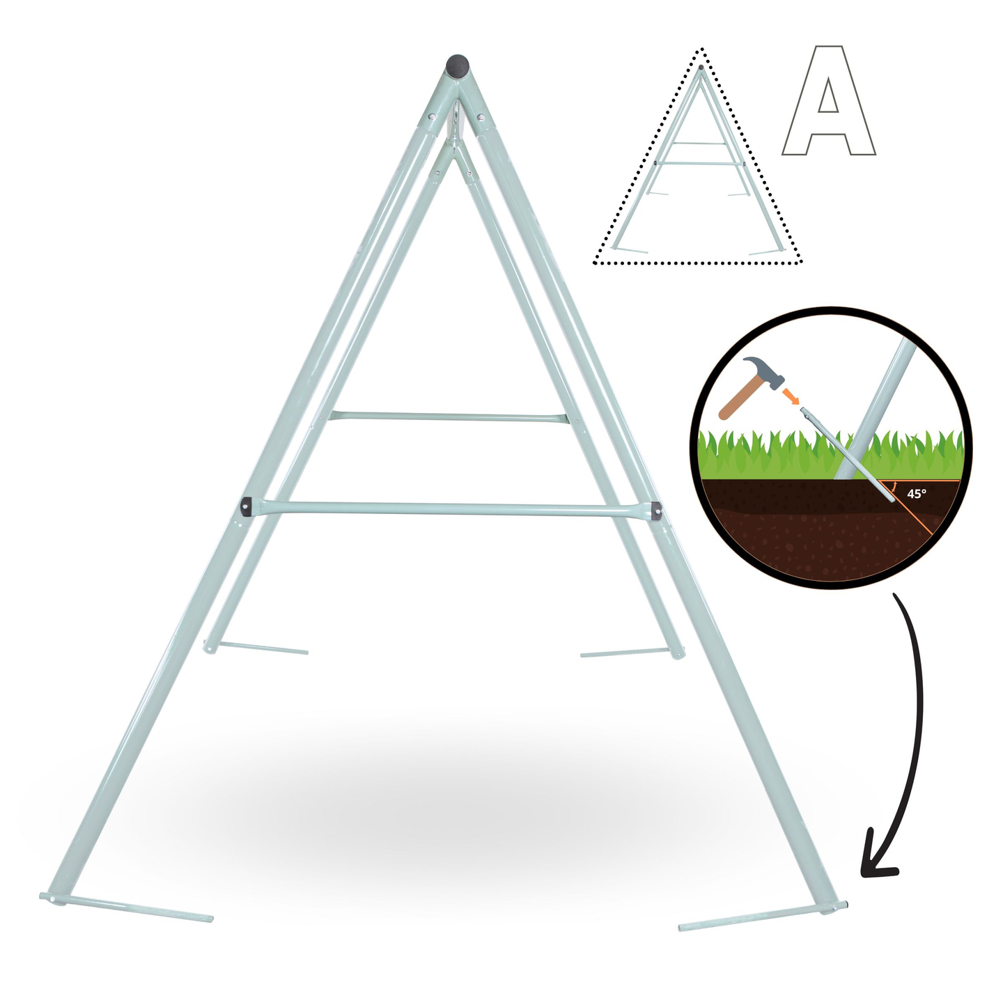 Haikaranpesätyyppinen puutarhakeinu rungolla ja köysillä