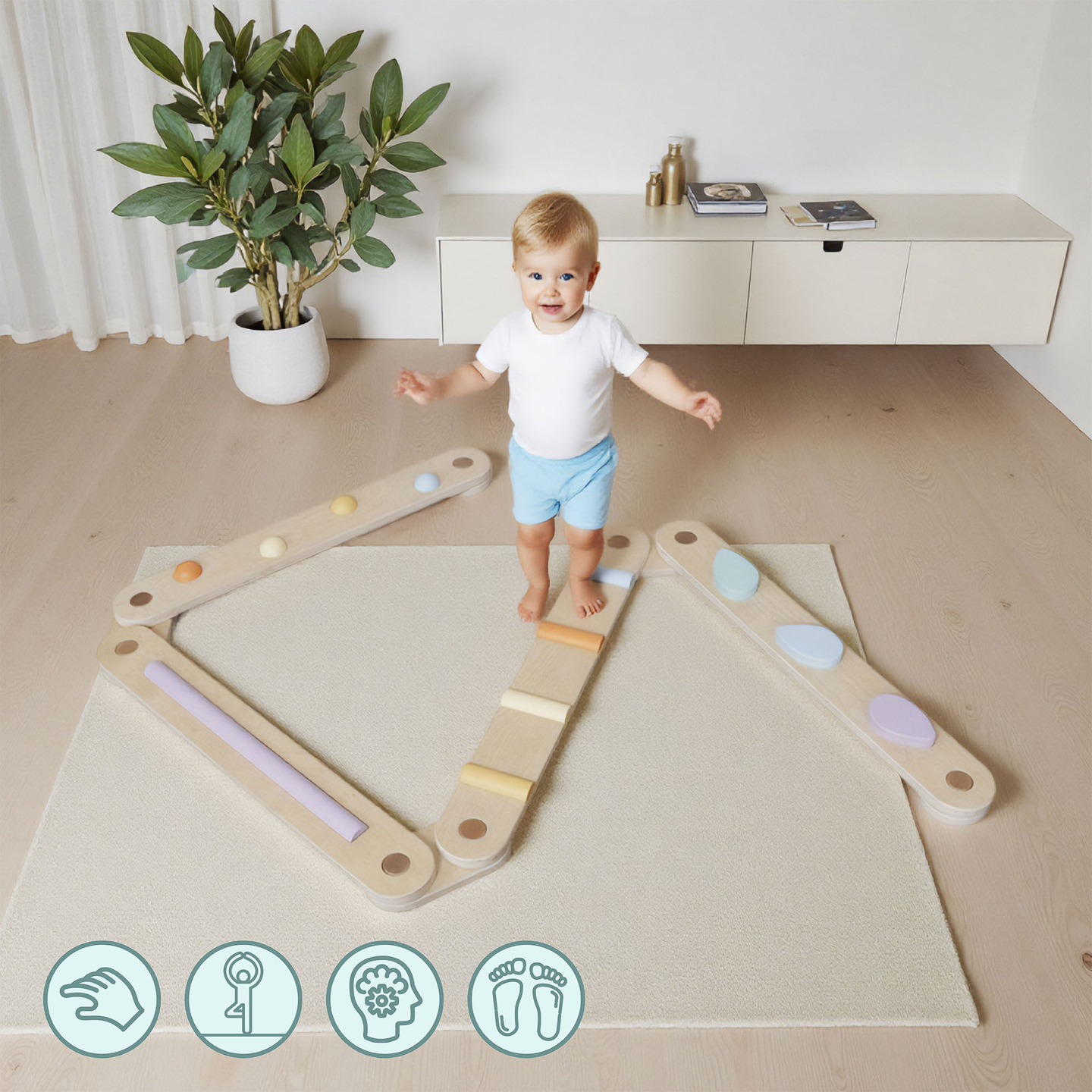 Suuri puinen aistipolku - tasapainorata - 9 elementtiä