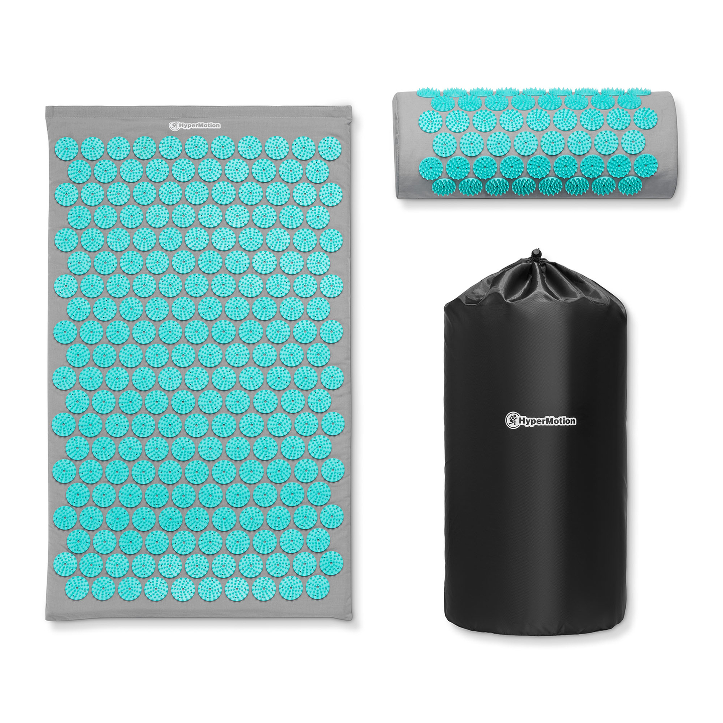 Akupunktiomatto tyynyllä ja päällisellä - 72 cm HyperMotion harmaa-minttu