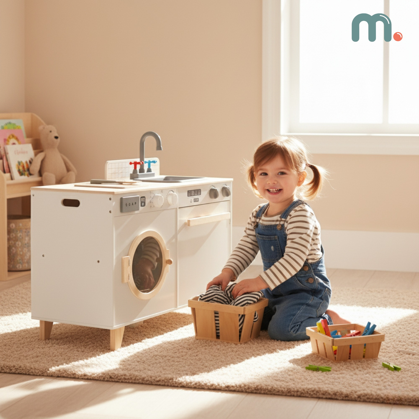 Puinen pesula ja keittiö - 2-in-1 kodin setti lapsille