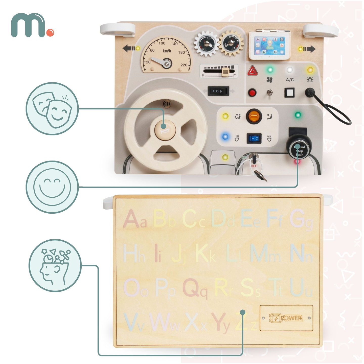 Montessori puinen leikkilauta pienille lapsille - auton kojelauta