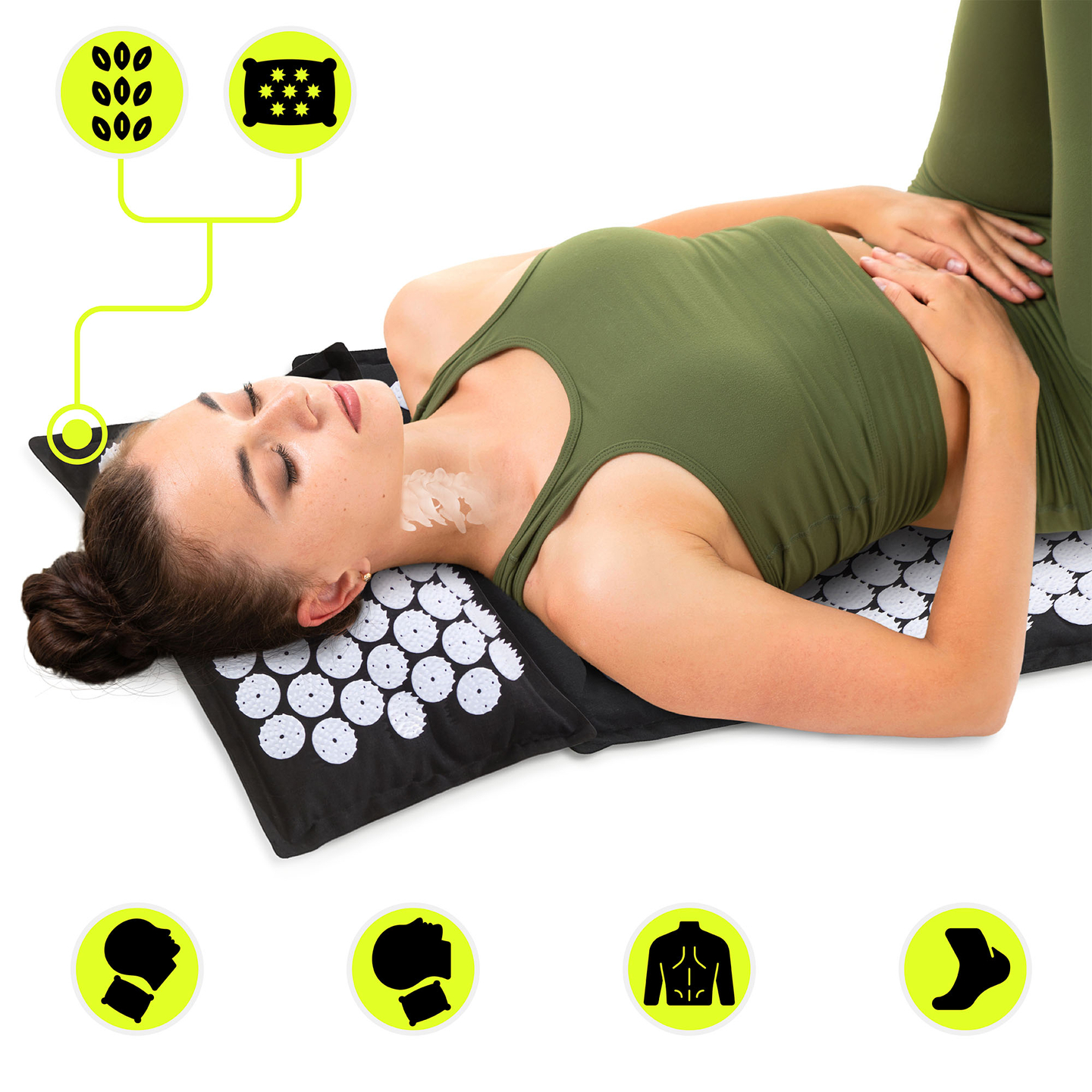 ECO-pellava-akupunktiomatto kookoskuidulla ja tattarityynyllä – 68 cm HyperMotion mustavalkoinen