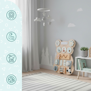 Puinen Montessori-nallekarhumanipulaatiolauta - itsenäisyyden aistioppimiseen: tarranauha, tulppa, sokkelo, napsahdusnuppi