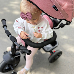 Kolmipyörä 1-4-vuotiaille lapsille - TOBI FREY - vaaleanpunainen väri - kääntyvä - pumpatut pyörät + työntöaisa