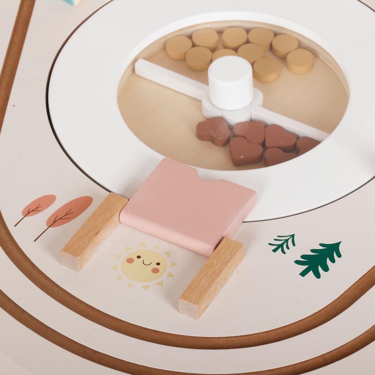 Opetuspuupöytä 10in1, jossa on eläimiä ja juna