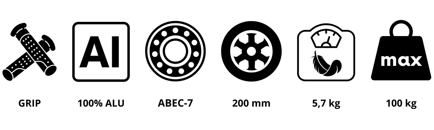 Kaksipyöräinen skootteri nuorille aikuisille - iskunvaimentimella - HyperMotion Skyline - musta, alumiini - 100kg