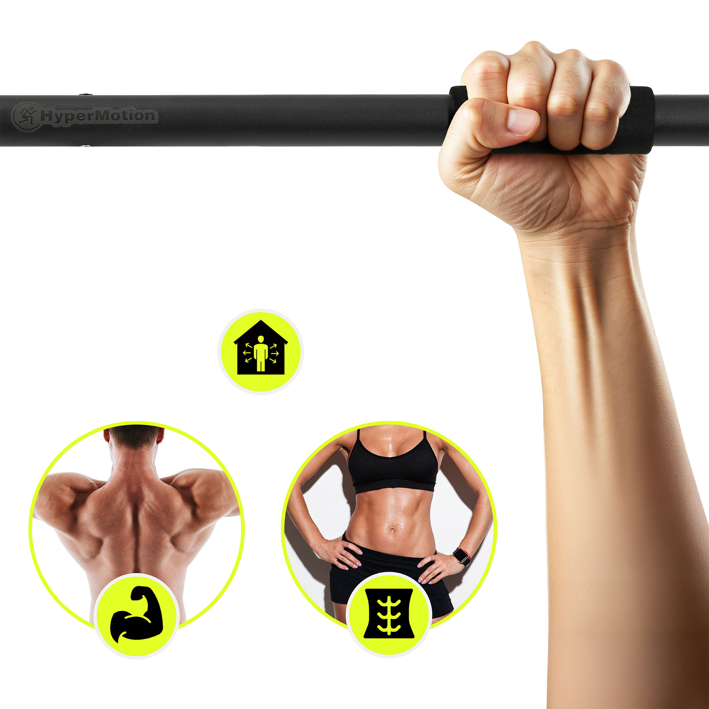 HyperMotion säädettävä leuanvetotanko 80-130 cm, 150 kg, musta