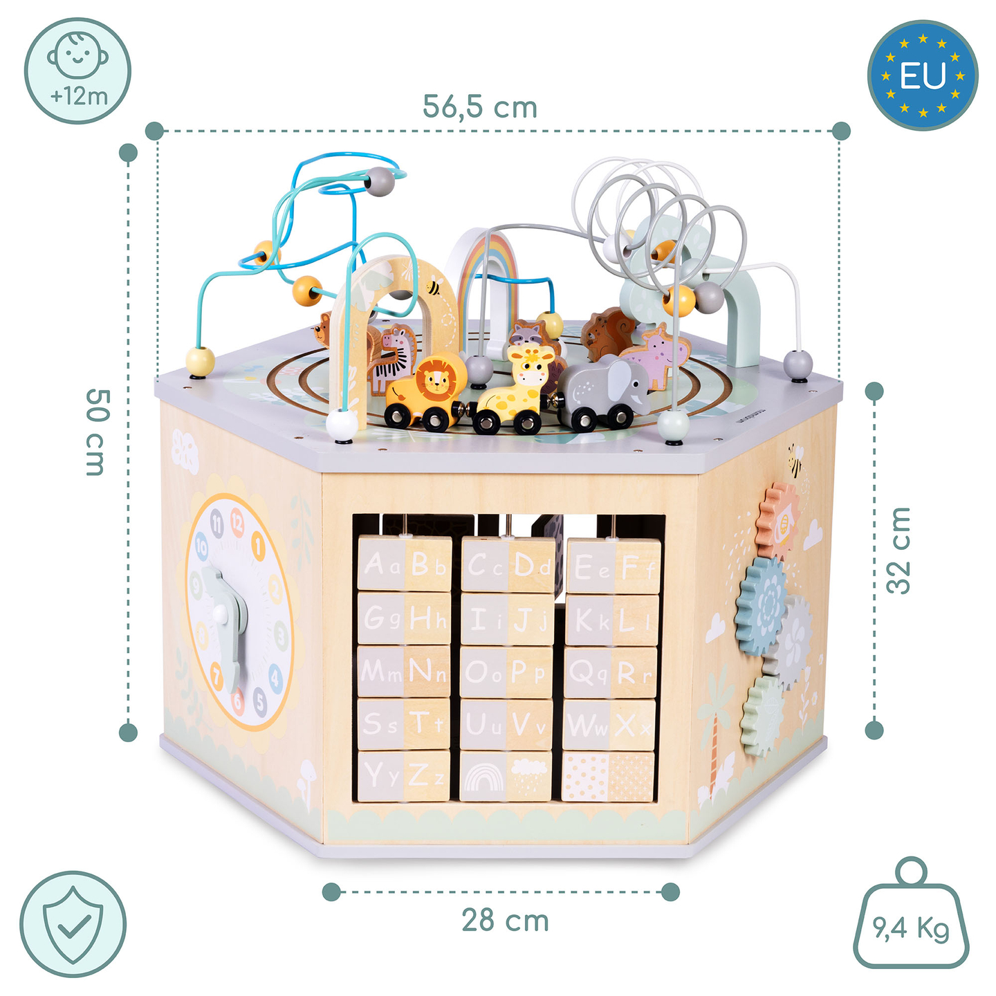 Suuri puinen opetuskuutio - Montessori-lelu, jossa on magneettijuna ja moottorilenkit