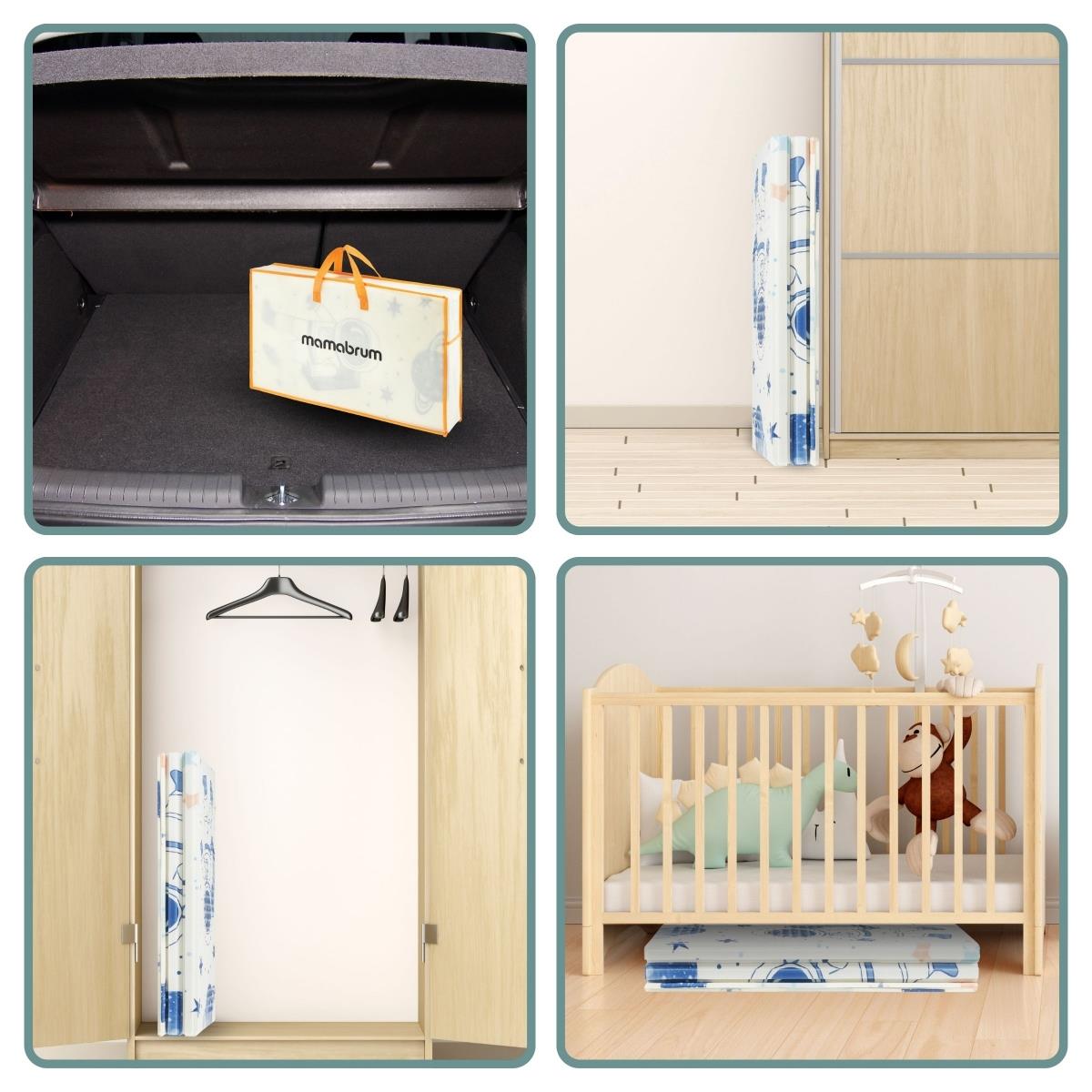 Kaksipuolinen kokoontaitettava vaahtomuovimatto 180 x 120 x 1cm - Cosmos/Geometriset kolmiot