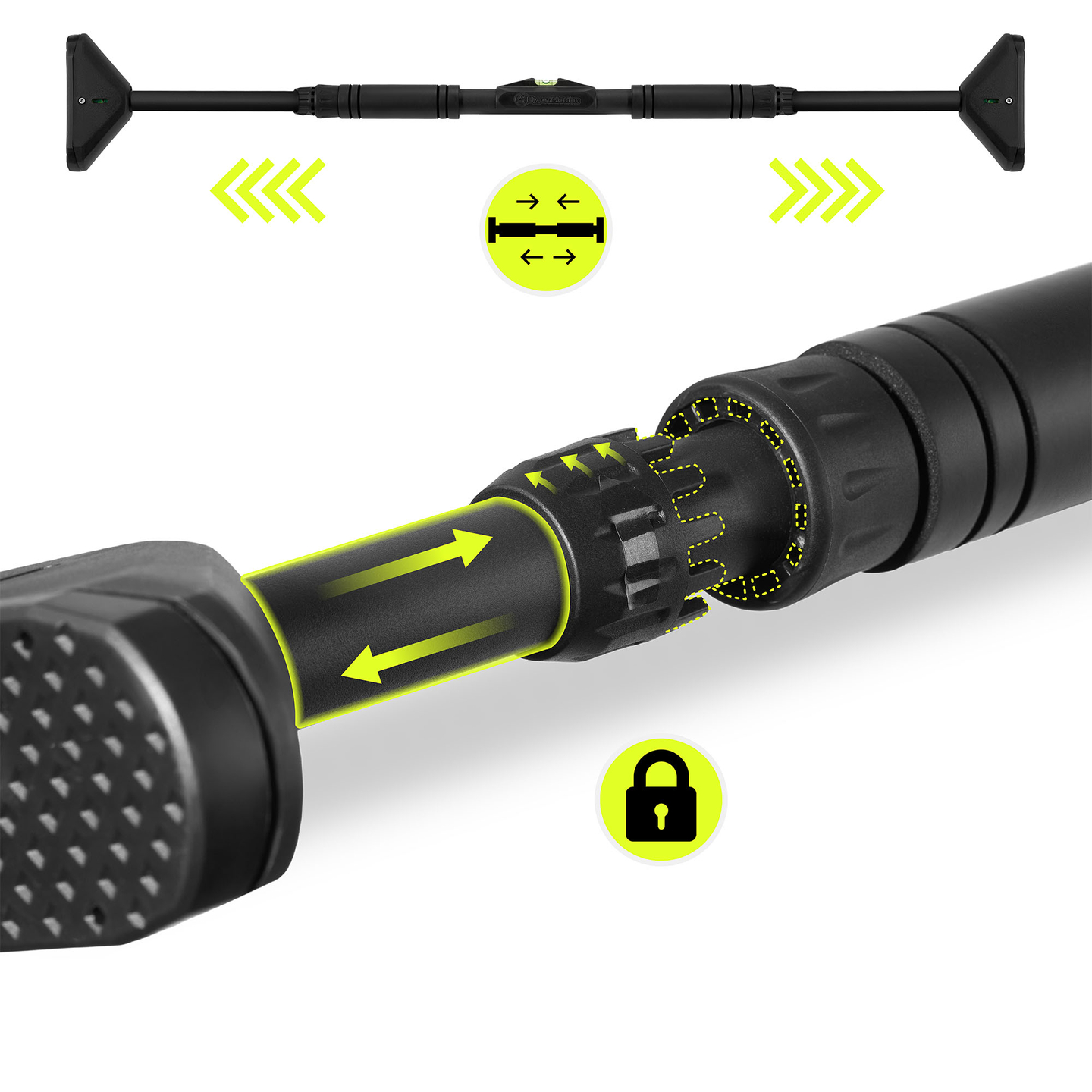 HyperMotion säädettävä leuanvetotanko 70–100 cm, 200 kg, musta