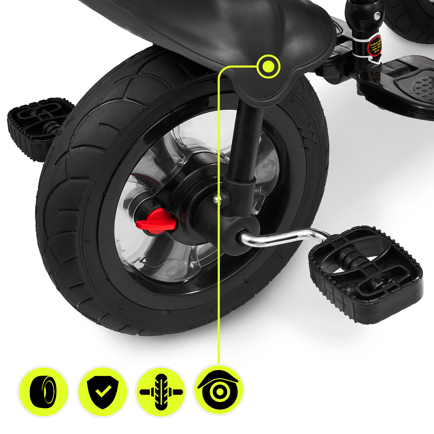 Kolmipyörä 1-4-vuotiaille lapsille - TOBI FREY - harmaa väri - kääntyvä - pumpatut pyörät + työntöaisa