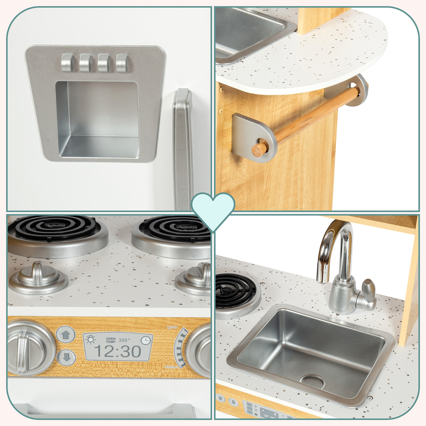 XXL puinen keittiö LED-valaistuksella, esiliina ja lisävarusteet