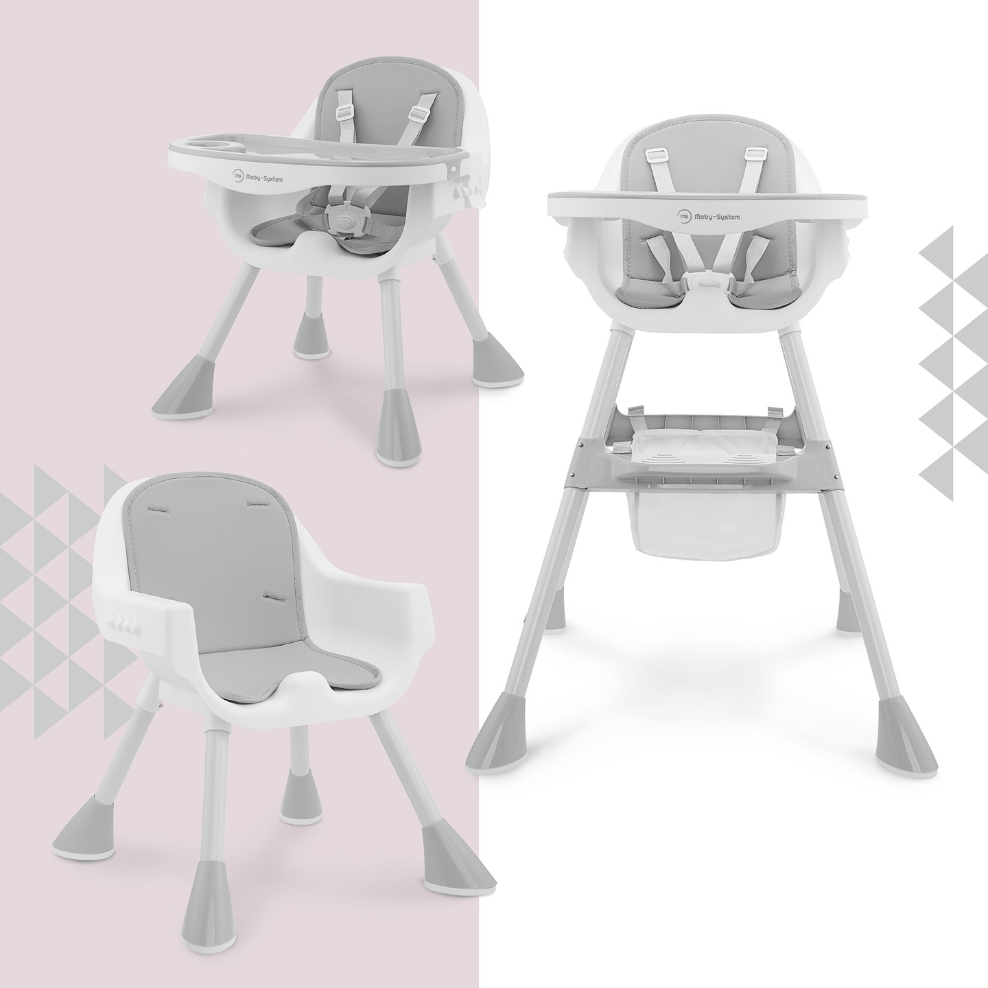 Moby-System Magnolia 2-in-1 säädettävä syöttötuoli - harmaa