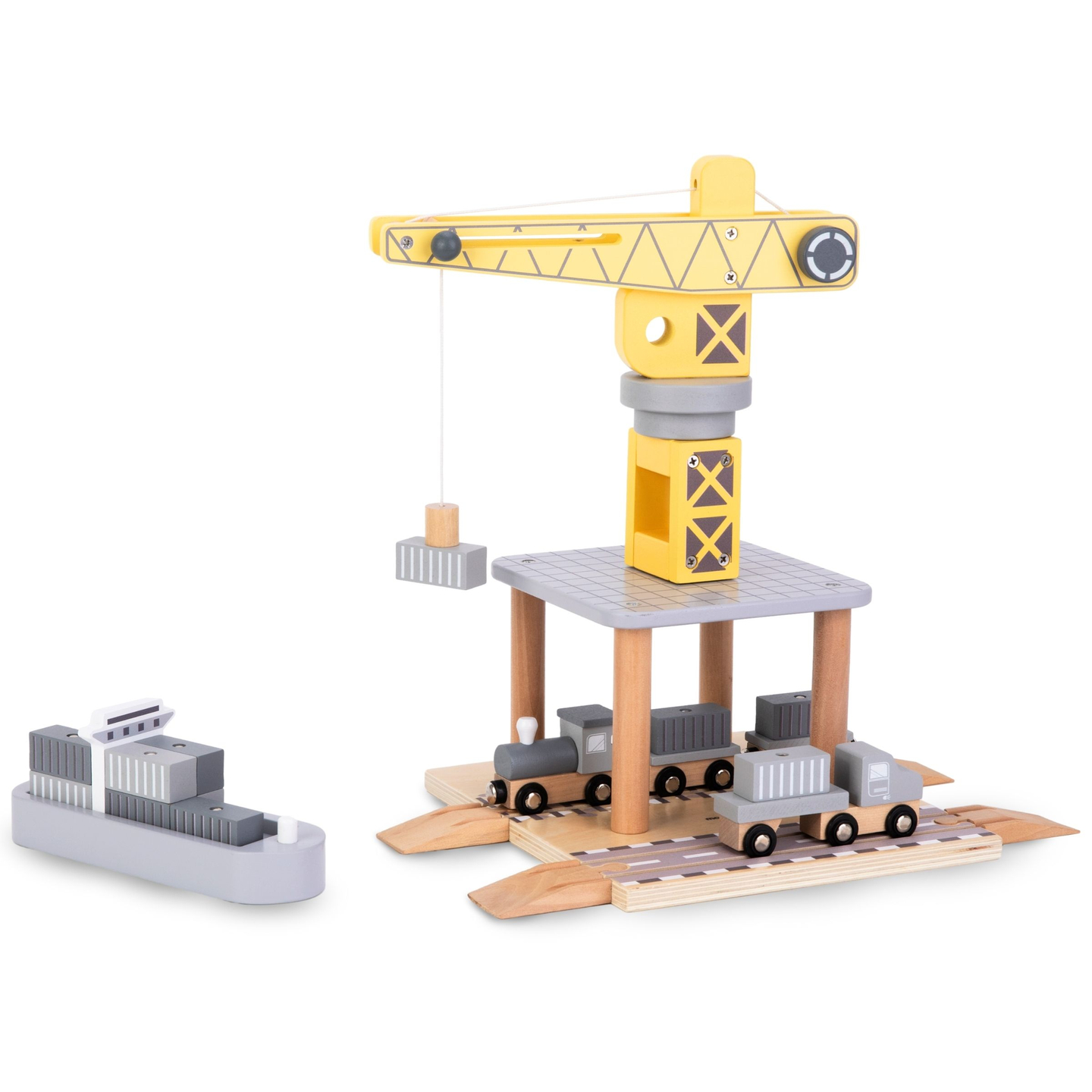 Liikuteltava satamanosturi magneettivinssillä ja lisävarusteilla - puinen sarja