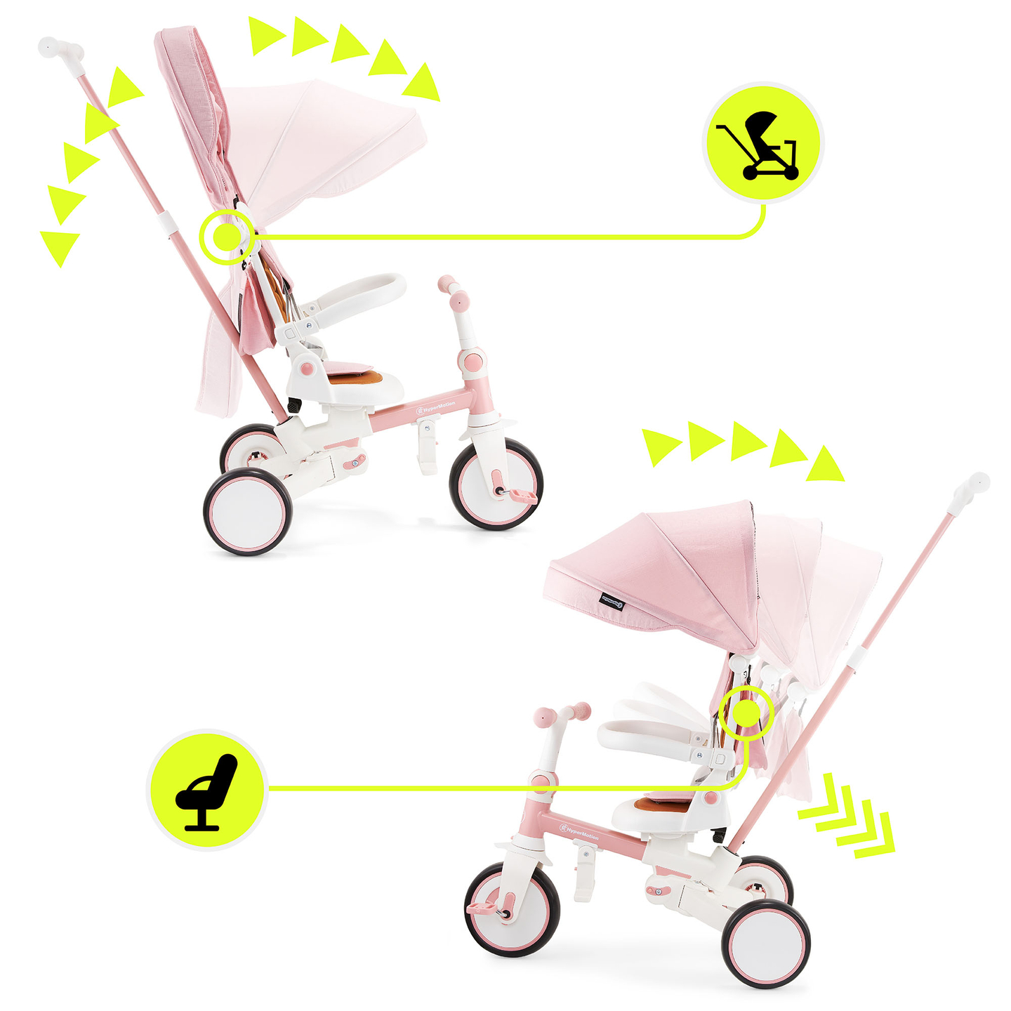 8in1 monitoiminen kolmipyörä TOBI FOREST - vaaleanpunainen