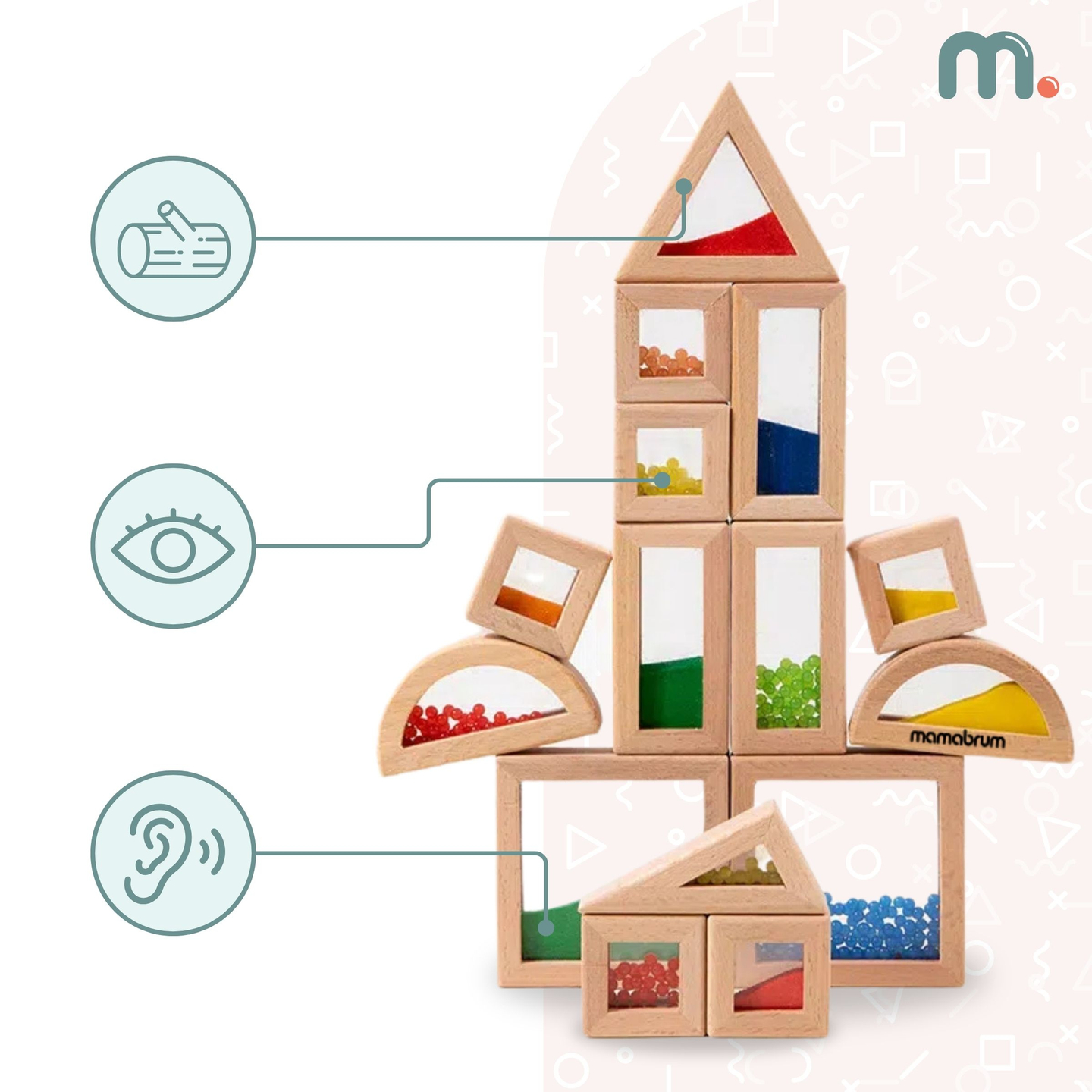 Puisten aistipalikoiden setti erilaisilla täytteillä - 15 kappaletta