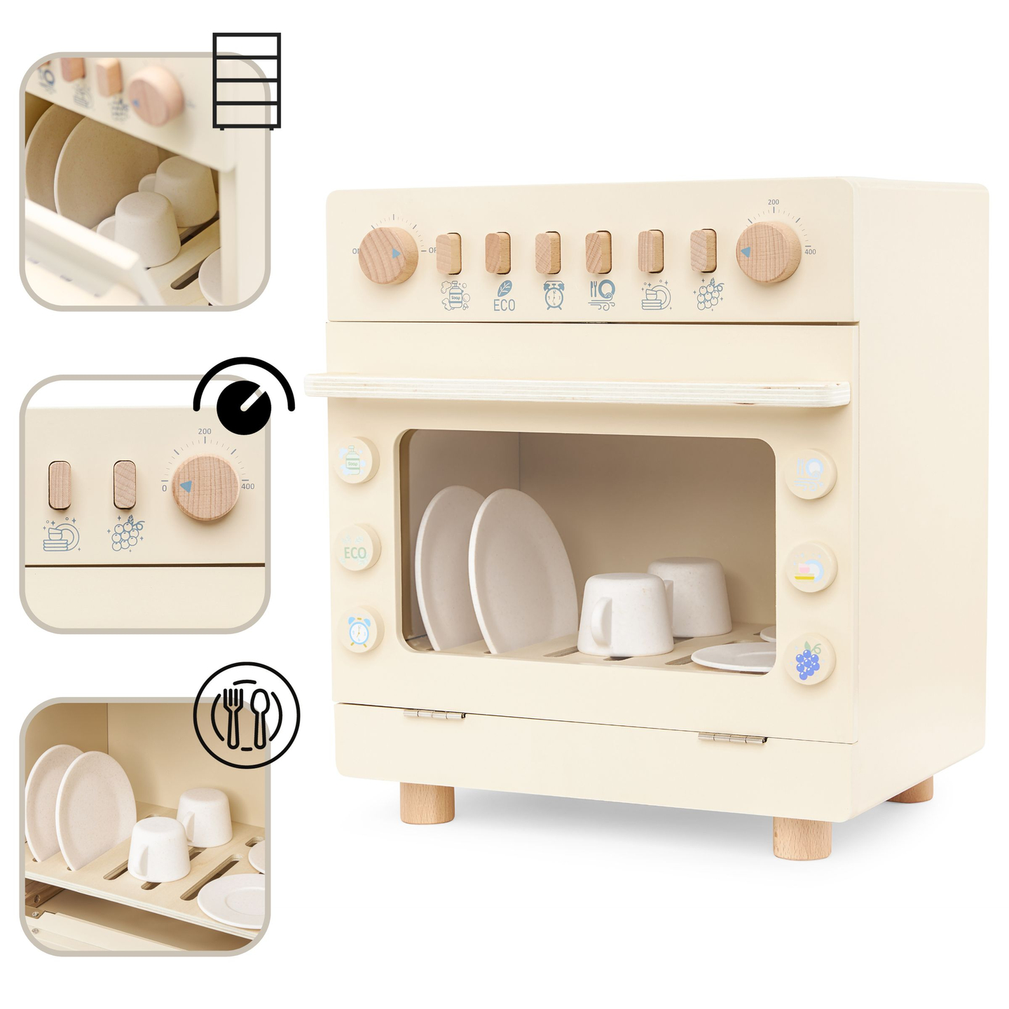 Puinen astianpesukone tarvikkeineen