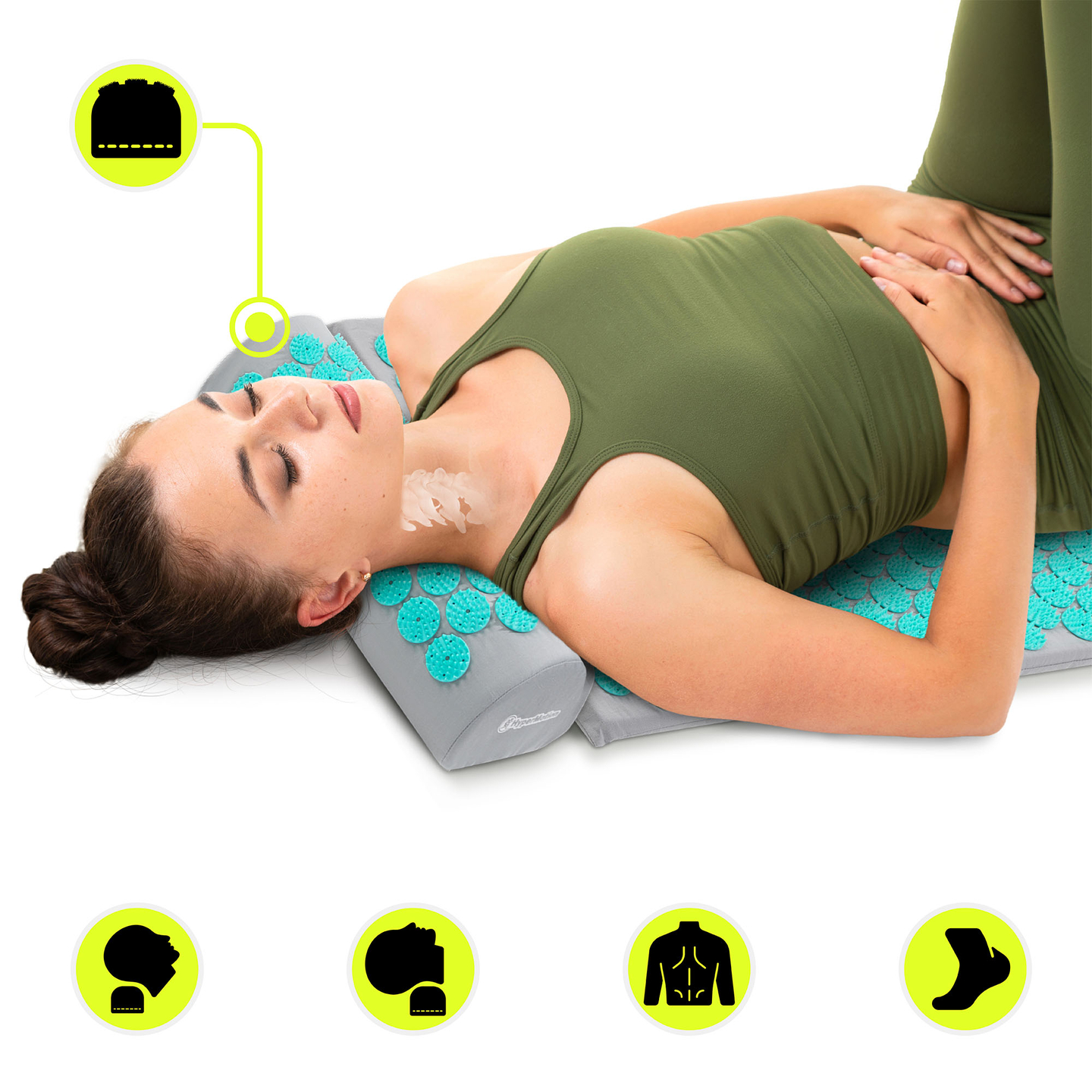 Akupunktiomatto tyynyllä ja päällisellä - 72 cm HyperMotion harmaa-minttu