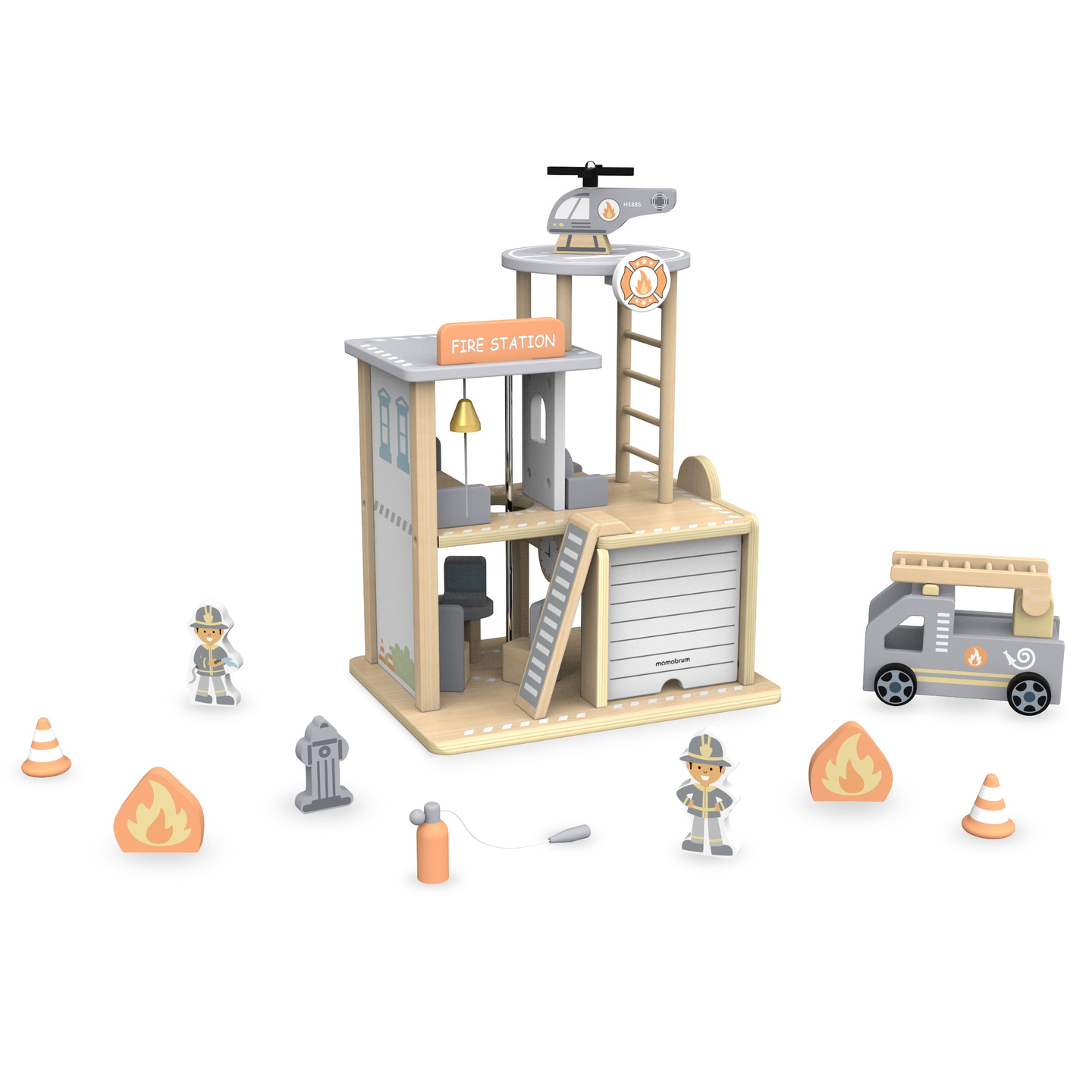 Puinen paloasema lisävarusteineen, palokunta