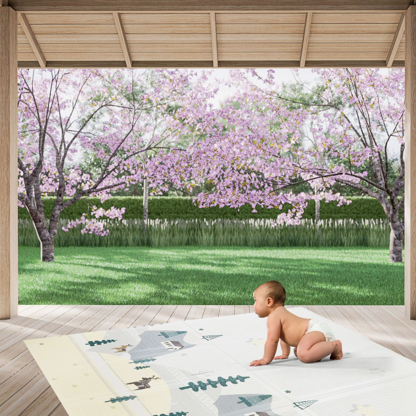 Kaksipuolinen vaahtomuovimatto XXL - kokoontaitettava 1 CM (vuoristo ja maantie)