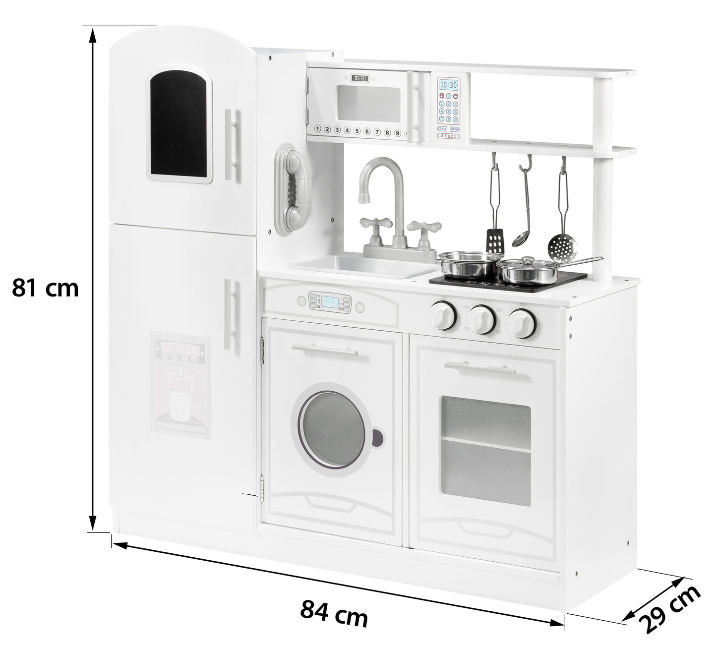 Suuret puiset valkoiset keittiötarvikkeet ja esiliina
