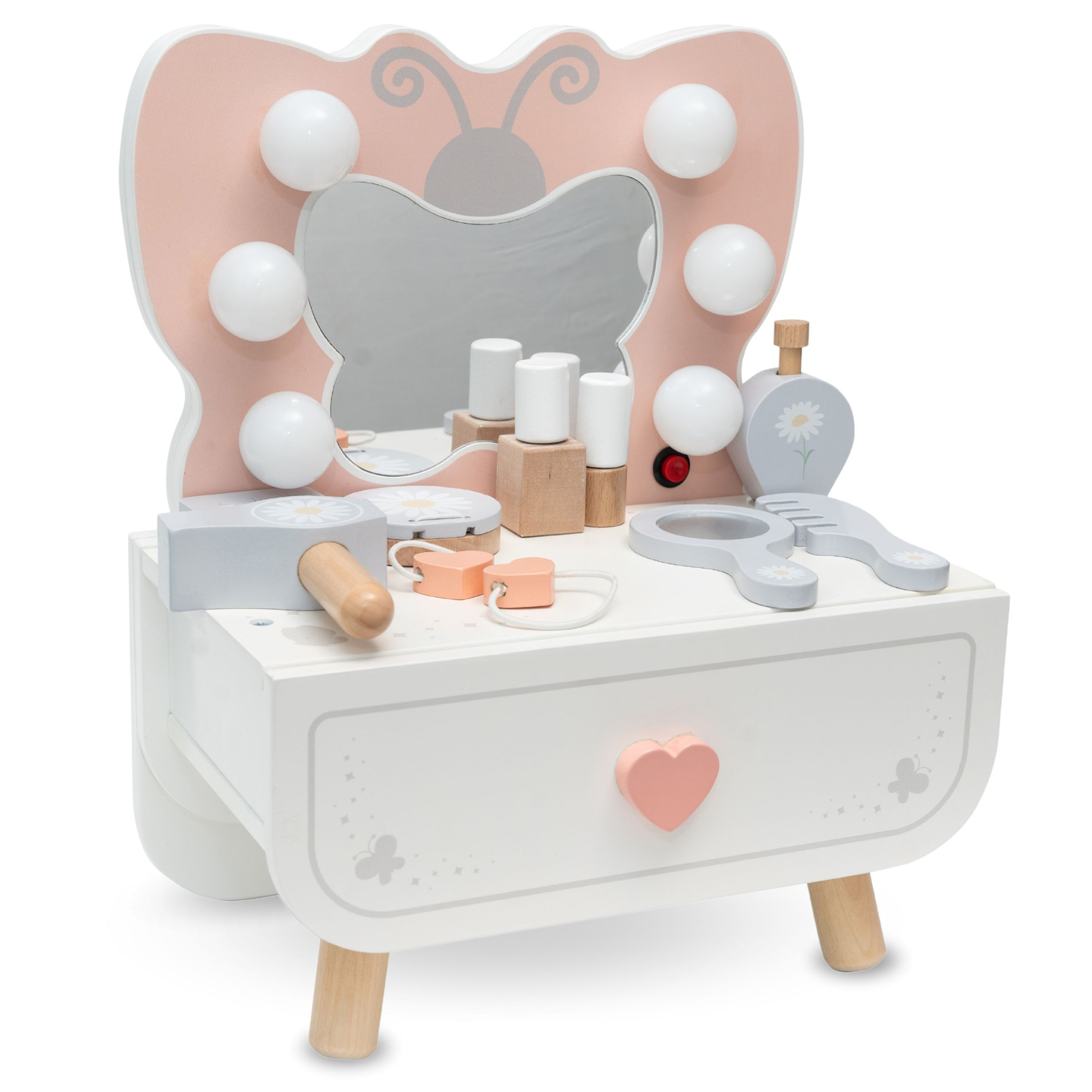 Puinen mini pukeutumispöytä LED-valaistuksella - Butterfly