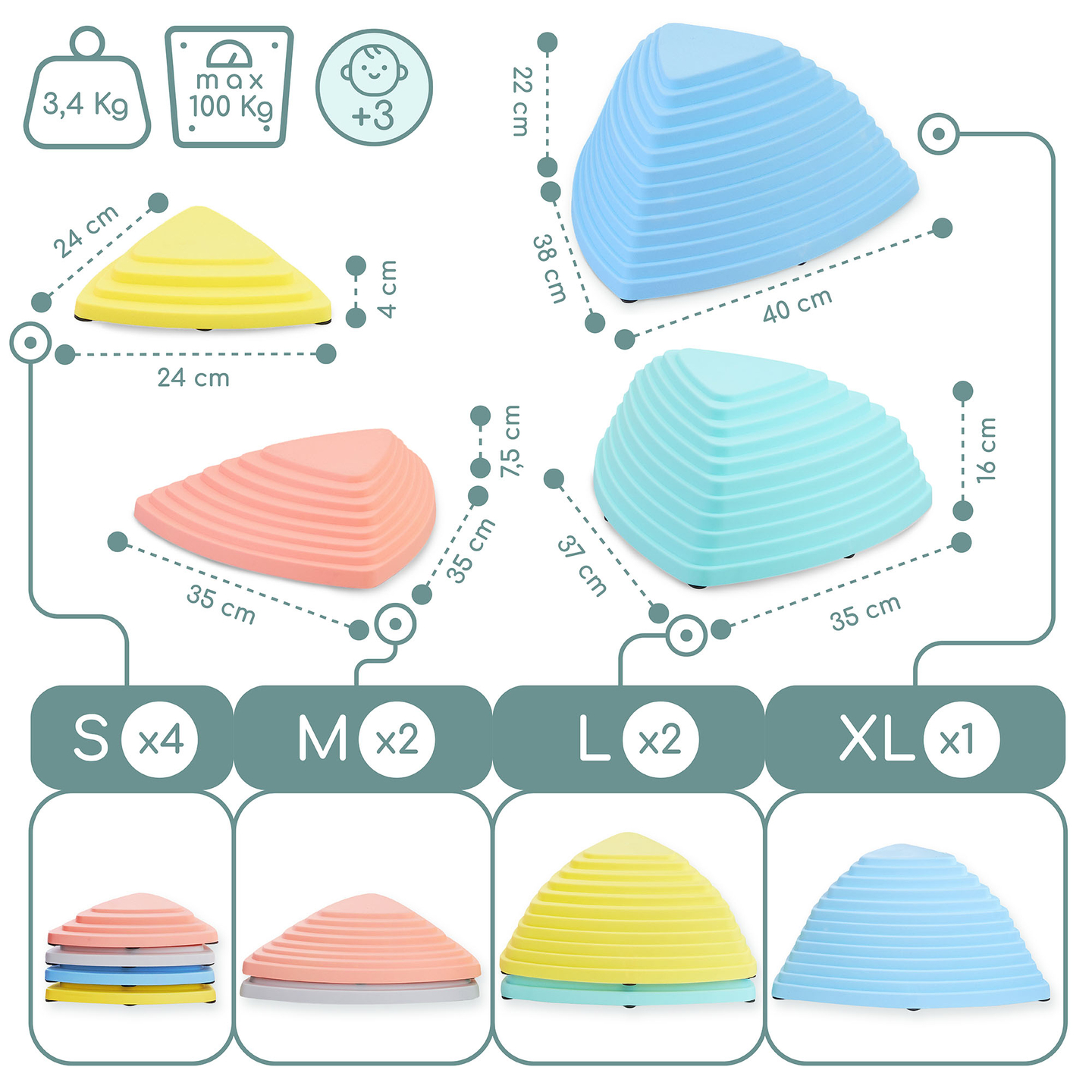 Värikkäät tasapainokivet - 9 kpl