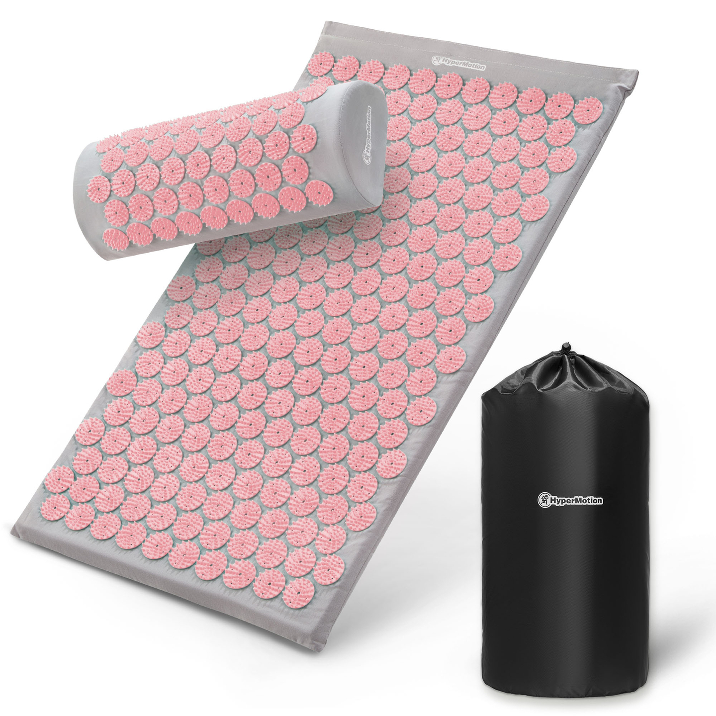 Akupunktiomatto tyynyllä ja päällisellä - 72 cm HyperMotion harmaa ja pinkki