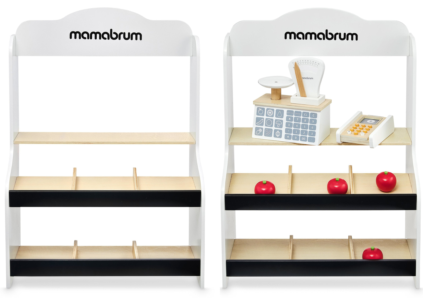 Minimarketti - kauppa, jossa on vaaka, terminaali, maksukortti ja hedelmiä