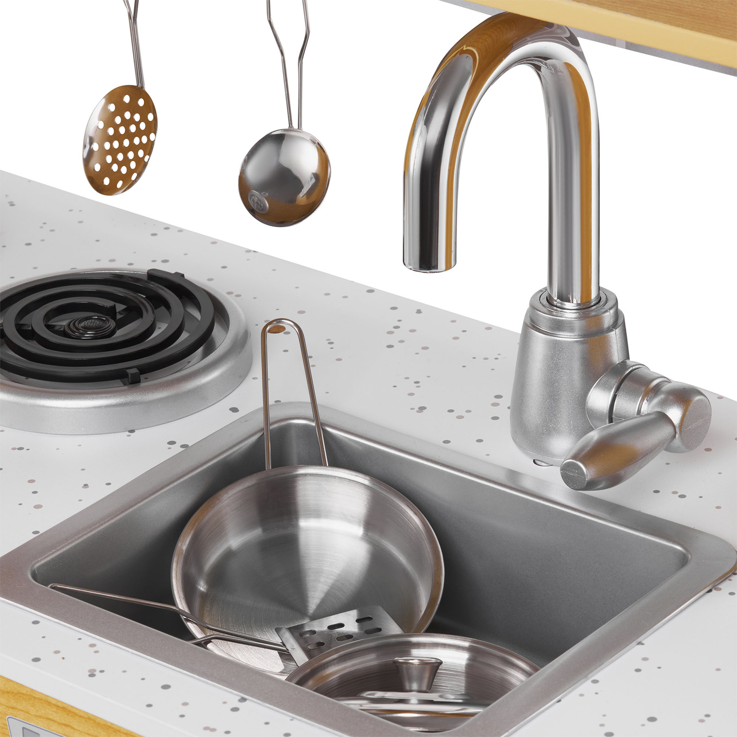 XXL puinen keittiö LED-valaistuksella, esiliina ja lisävarusteet