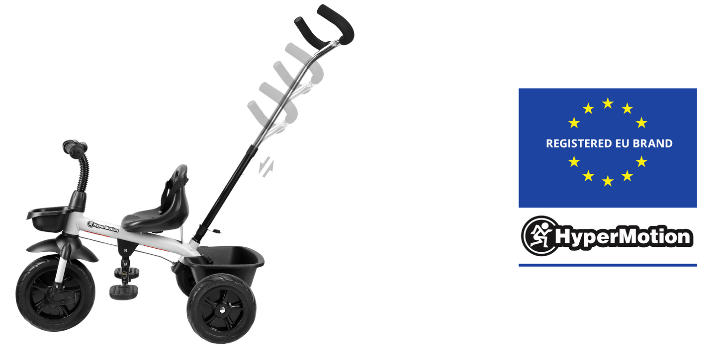 HyperMotion TOBI VECTOR kolmipyörä - ikuiset puhallettavat pyörät + työntötanko. Väri: vaaleanharmaa.