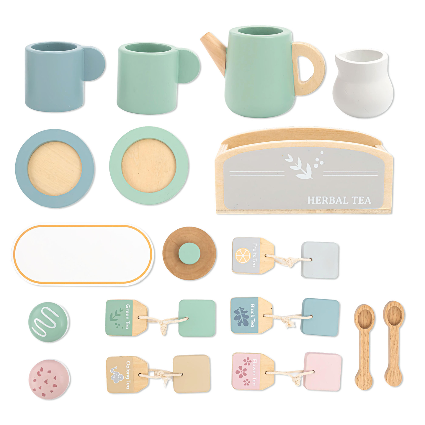 Suuri puinen teesetti tarjottimella - 18 tuotetta