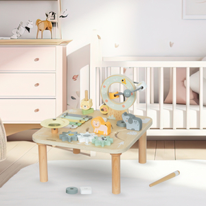 Puinen opettavainen 7-in-1-musiikkipöytä symbaaleilla ja gongilla - villi viidakko