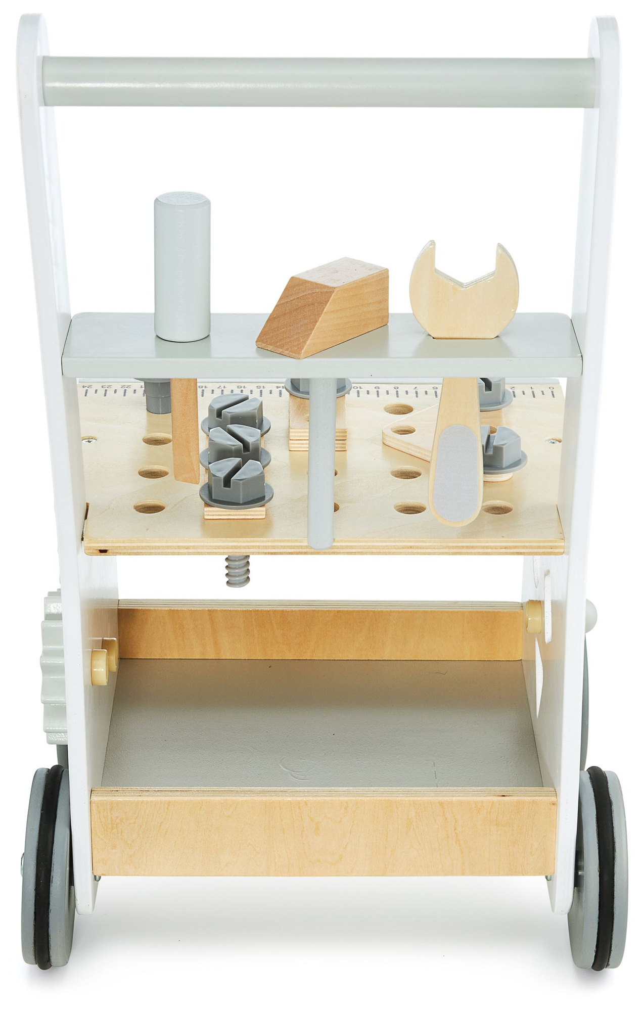 3-in-1 puinen kävelijä, työntöaisa + työpaja - 47 elementtiä