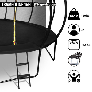 XXXL puutarhatrampoliini lapsille HyperMotion - 487 cm 16FT - tikkailla ja sisäverkolla - kotiin ja puutarhaan - max 150 kg