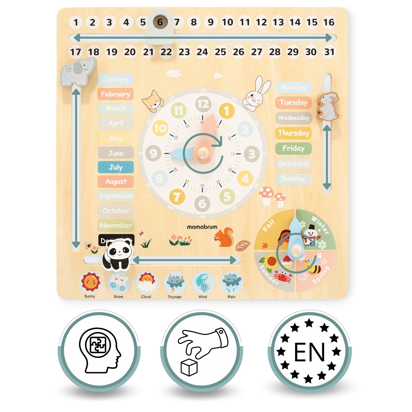 Puinen lasten kalenteri 6in1