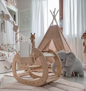 Montessori puinen leikkikenttä keinu - luonnonpuu - 12 kk alkaen.