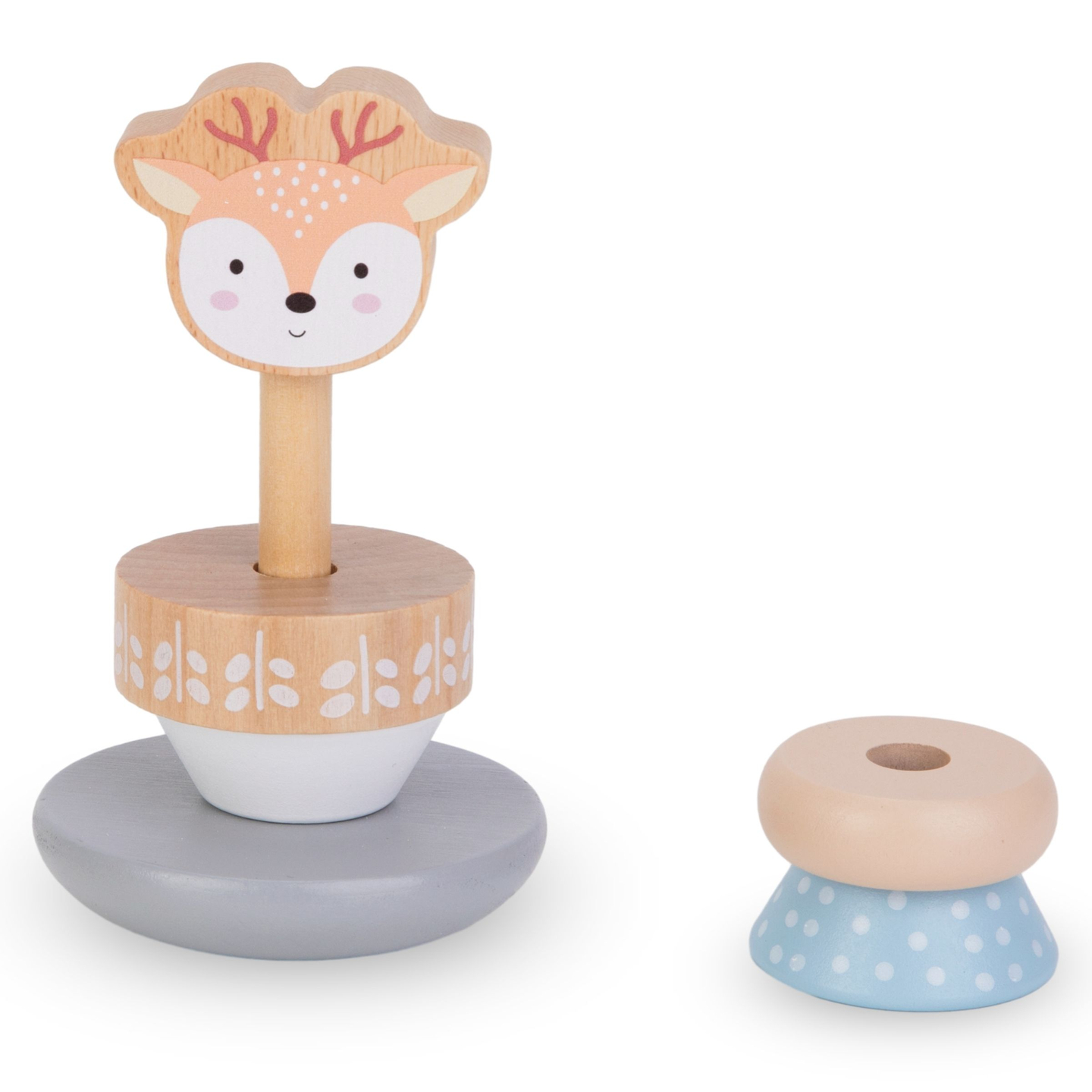 Puulelusarja - värikäs lomitus, pyramidi Peura, lajittelija Pingviini