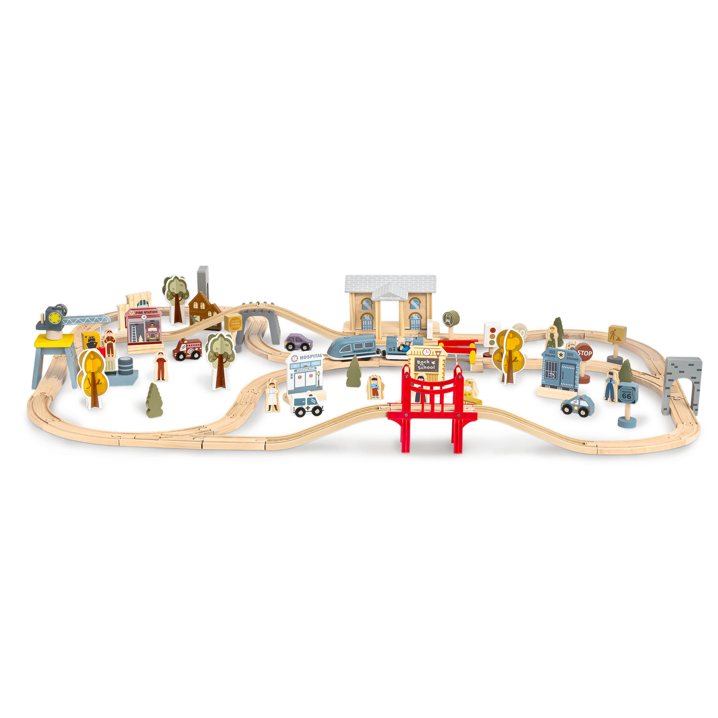 Puinen kaupungin rautatie sähköjunalla - liikkuva nosturi, laiva, sillat