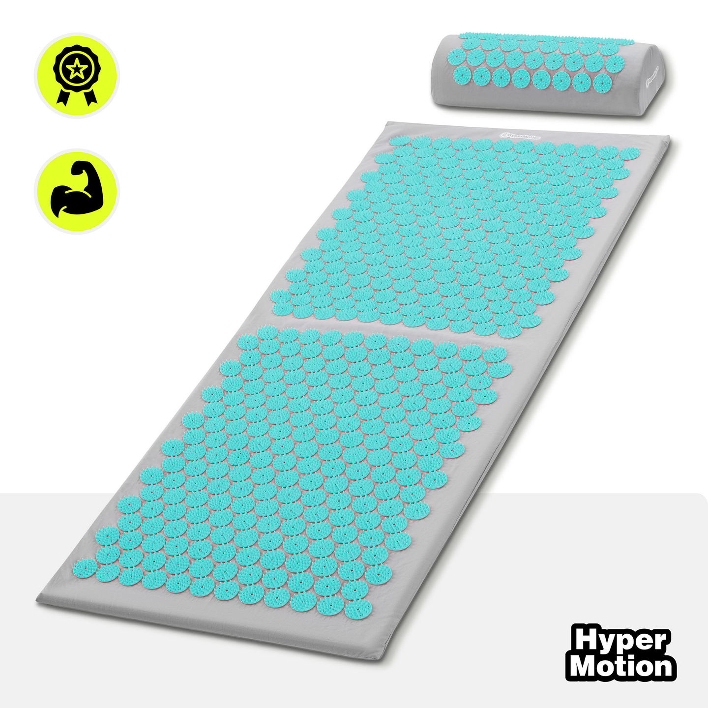Suuri akupunktiomatto tyynyllä ja päällisellä - 130 cm HyperMotion harmaa-minttu