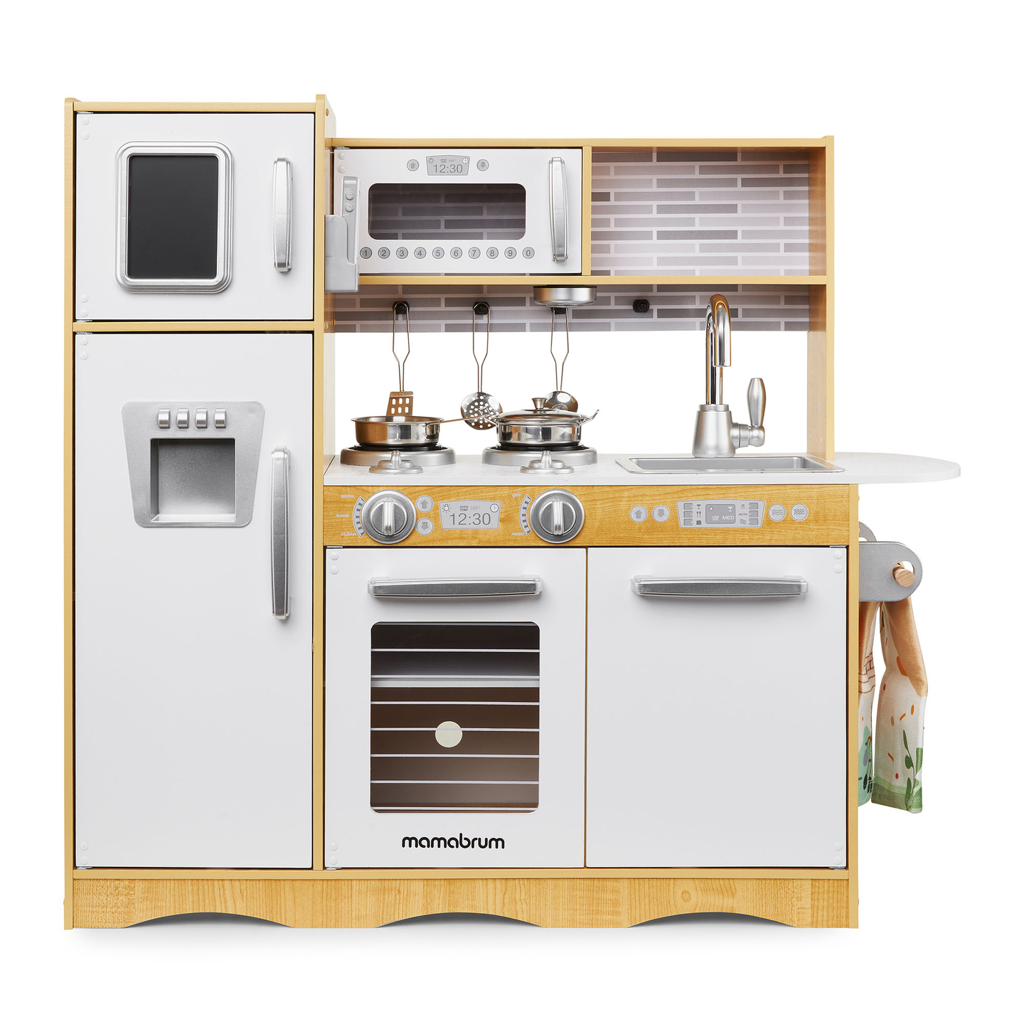 XXL puinen keittiö LED-valaistuksella, esiliina ja lisävarusteet