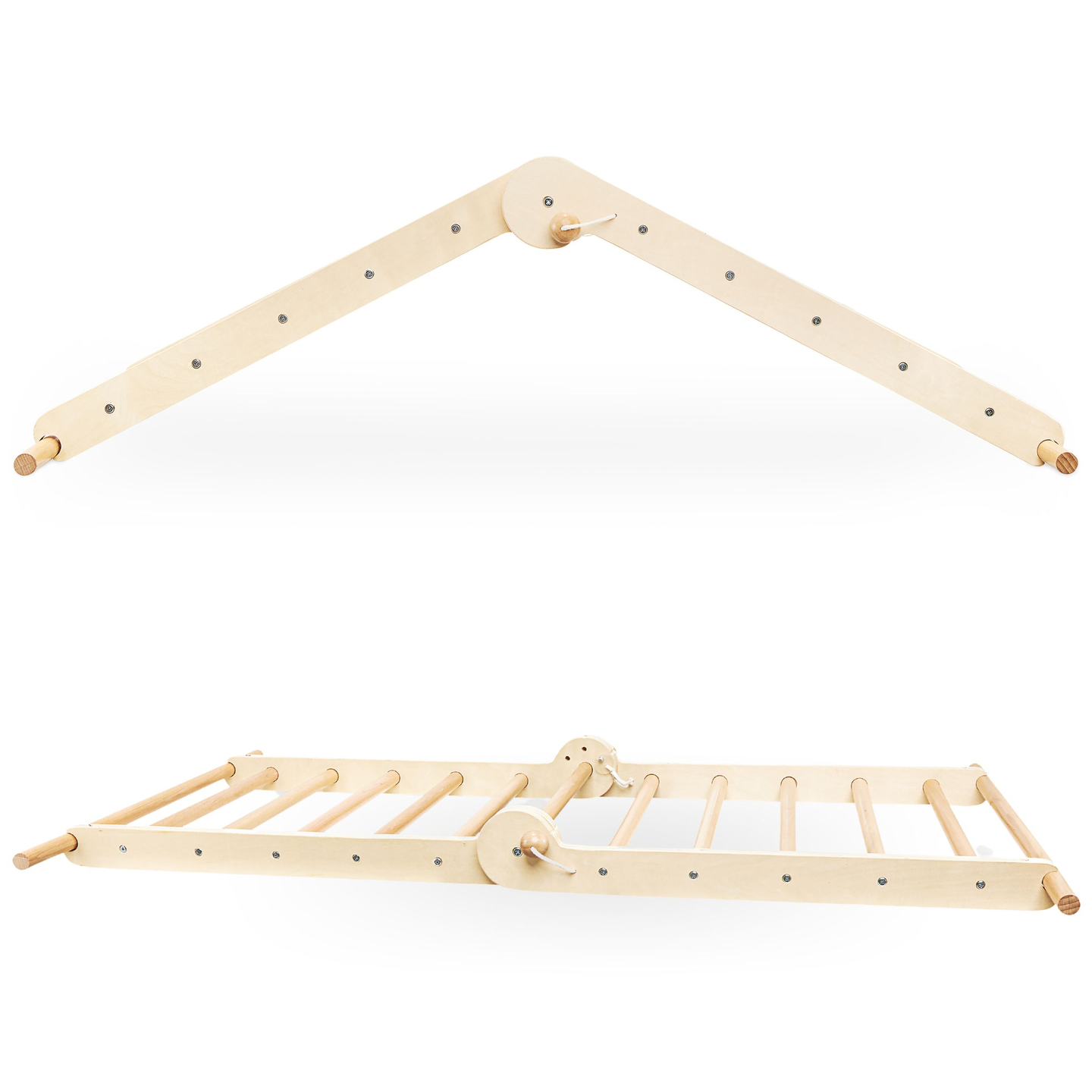 Puinen, kotitekoinen lasten leikkipaikka - tikkaat + kiipeilyseinä + tasapainopalkki - Piklerin kolmio