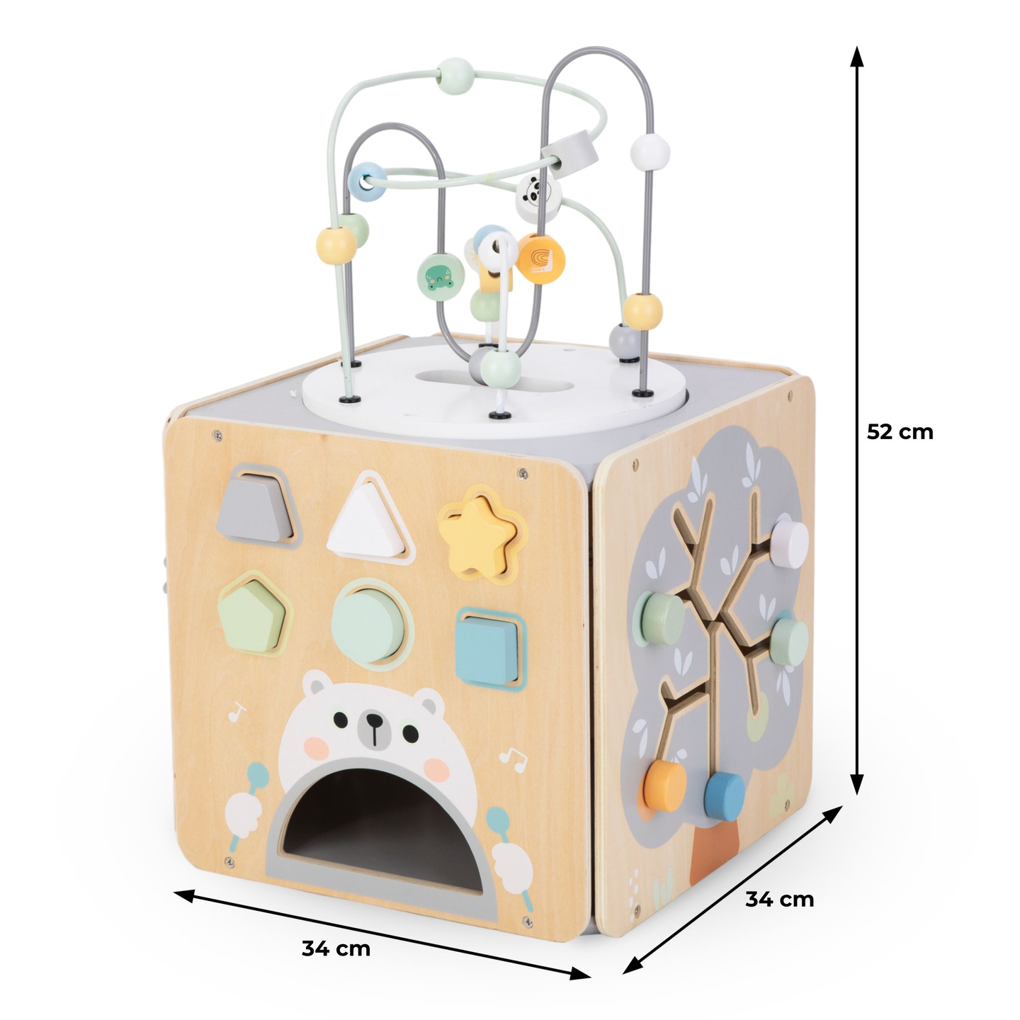 Suuri puinen toimintakuutio, jossa on silmukka - Montessori