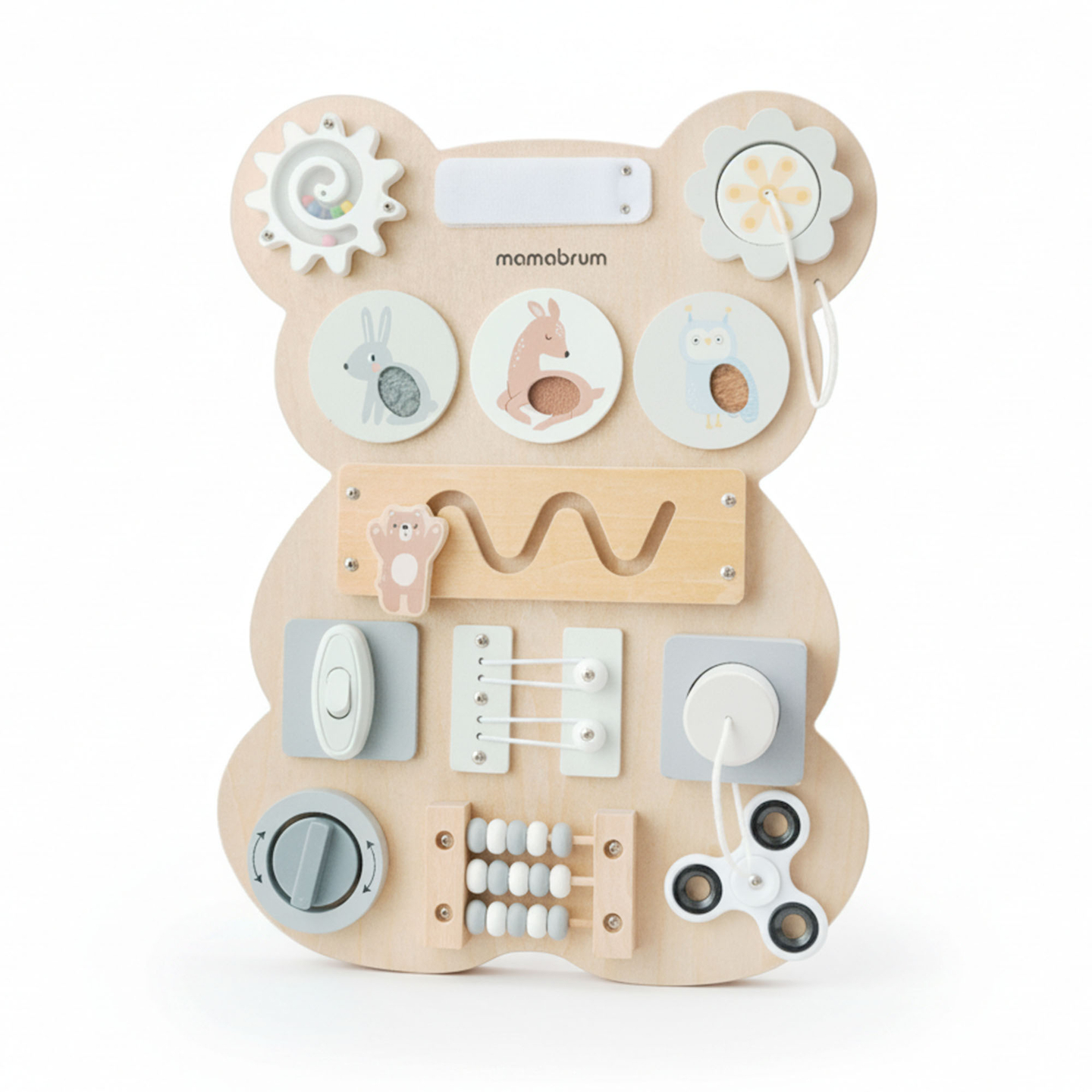 Puinen Montessori-nallekarhumanipulaatiolauta - itsenäisyyden aistioppimiseen: tarranauha, tulppa, sokkelo, napsahdusnuppi