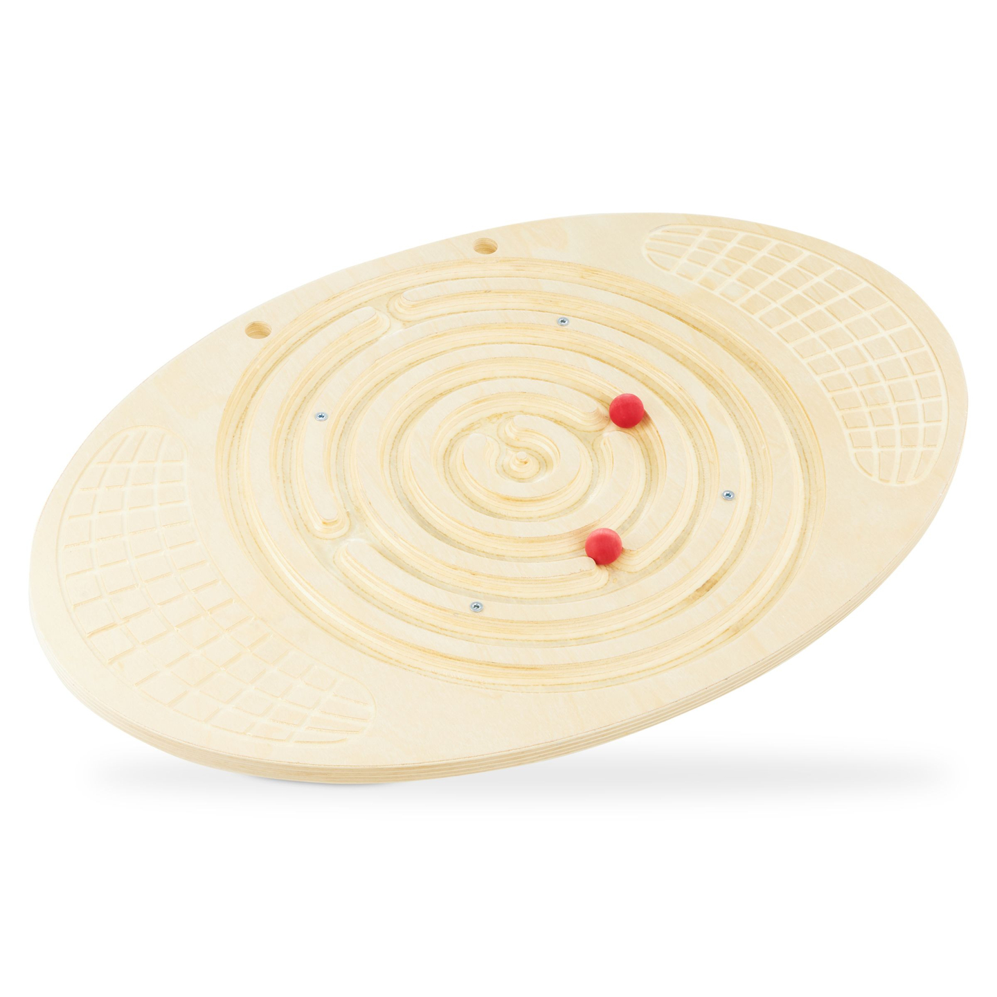 Puinen tasapainolauta, jossa on labyrintti ja palloja - tasapaino keinutin