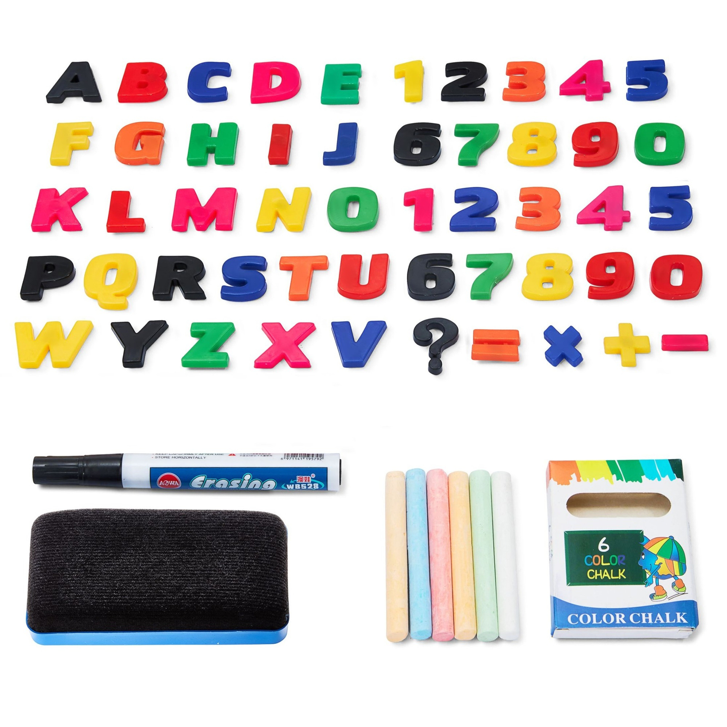 Suuri kaksipuolinen opettavainen taulu: magneettinen ja liitutaulu - kuivapyyhintätaulu, puinen