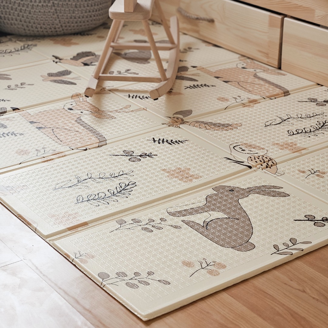 Kaksipuolinen taitettava vaahtomuovimatto 180 x 120 x 1 cm - Magic Forest/Autumn Streets - boho